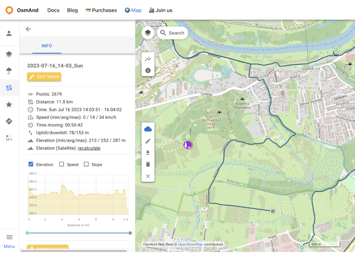 OsmAnd Web cloud GPX edit