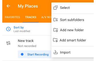 My places tracks sort function Android