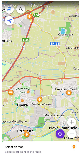 Sélectionner sur la carte iOS
