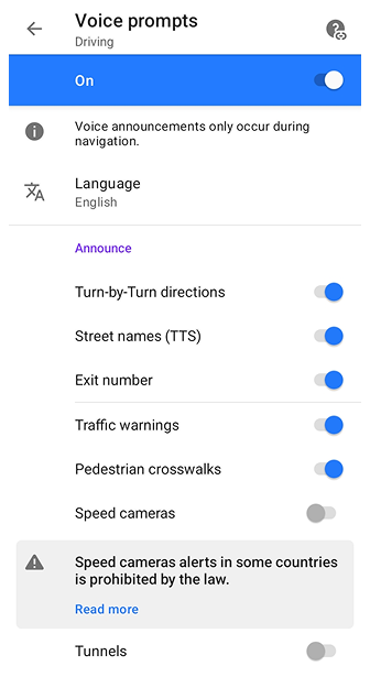 Paramètres de navigation vocale Android