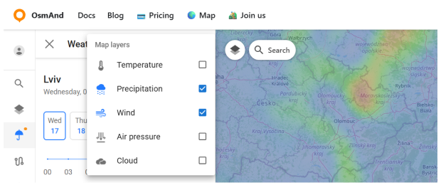 Pogoda w OsmAnd Web