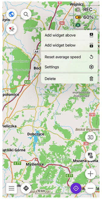 Menu de contexto do widget
