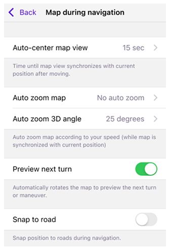 شاشة الخريطة أثناء الملاحة