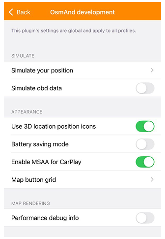 Development Settings iOS
