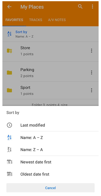 Favorites folders android
