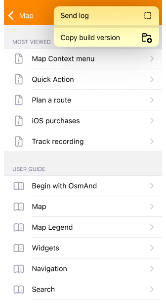 Kartenmenü iOS