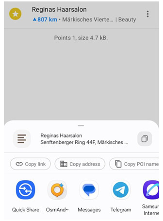 Action de partage Android