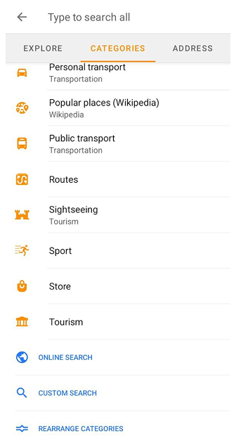 Liste de recherche de POI Android