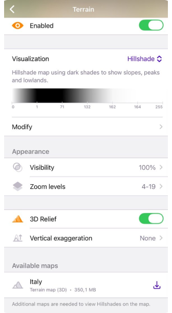 Menu Terrain iOS