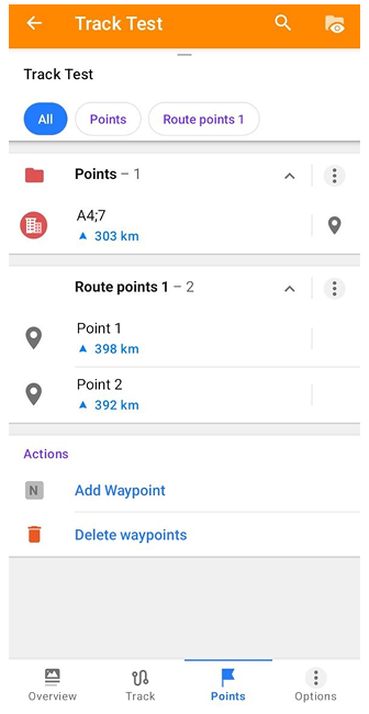 Points du menu contextuel de la trace Android