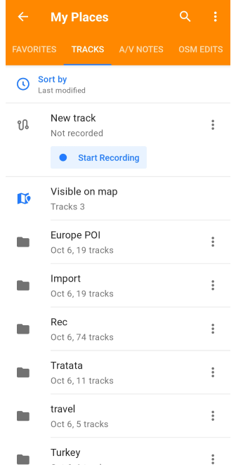 I miei luoghi con percorsi in Android