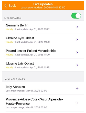 Kaartenmenu OsmAnd live iOS