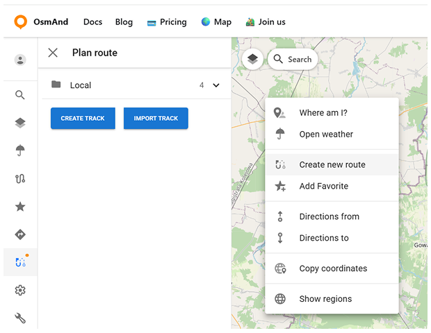 Tworzenie nowej trasy w OsmAnd Web