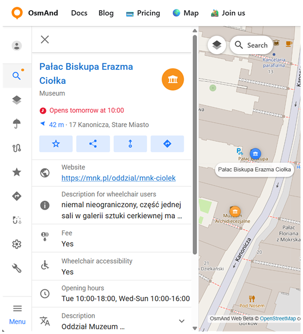 Menu de contexto do POI